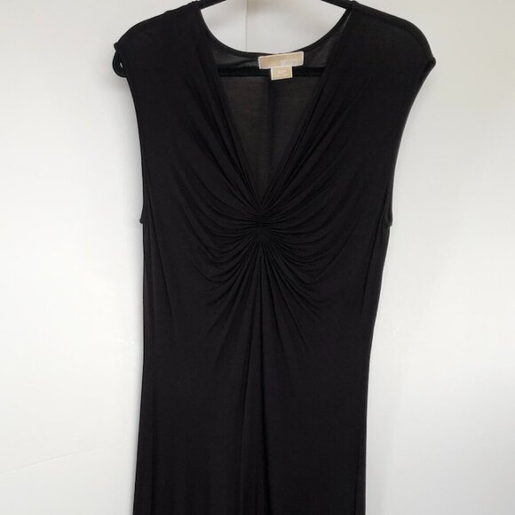 MICHAEL Michael Kors Sleeveless Center Front Ruched Rayon Black Midi Dress S/P - Picture 14 of 15